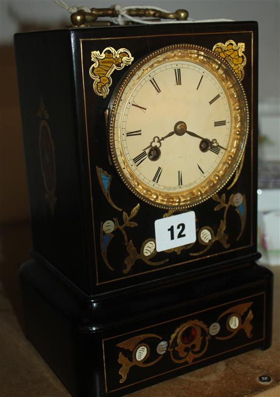 French brass-inlaid and ebonised mantel clock, with Roman dial, Vargues, Paris